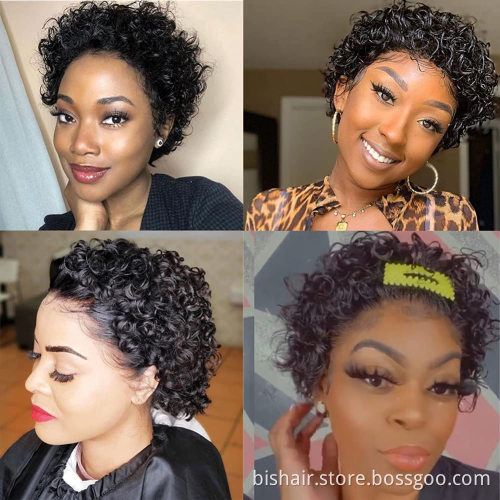 Suitable for ladies short curly hair, front lace 100% human hair wig wig real hair 150% density natural color wholesale